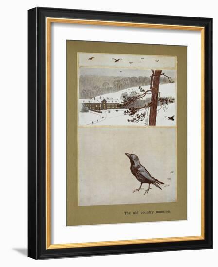 The Old Country Mansion - a Crow With a Large Country House in the Snow-Cecil Aldin-Framed Giclee Print