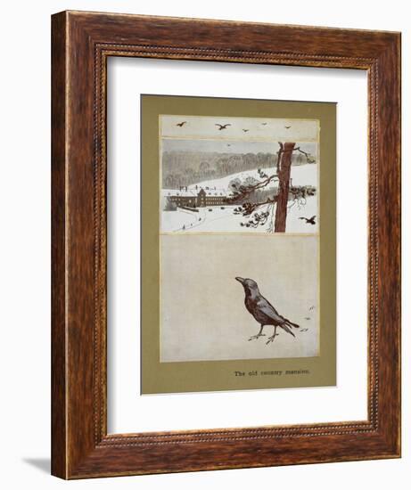 The Old Country Mansion - a Crow With a Large Country House in the Snow-Cecil Aldin-Framed Giclee Print