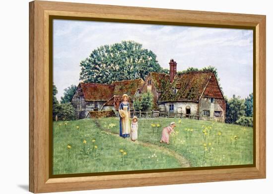 The old farm-house' by Kate Greenaway-Kate Greenaway-Framed Premier Image Canvas