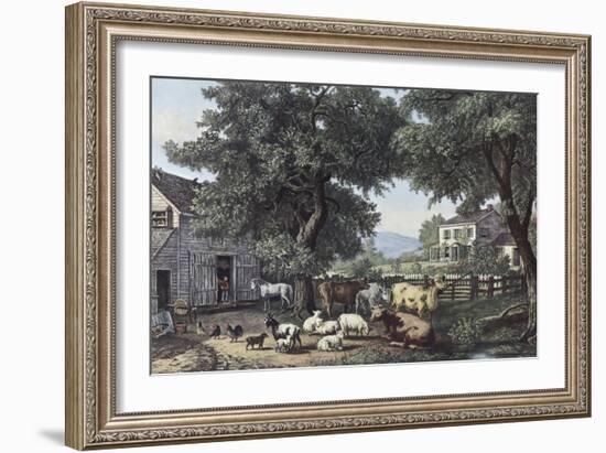 The Old Homestead-Currier & Ives-Framed Giclee Print