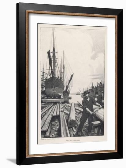 "The Old Shipyard", a Carpenter Shapes the Timbers of a Sailing Vessel-Thornton Oakley-Framed Art Print