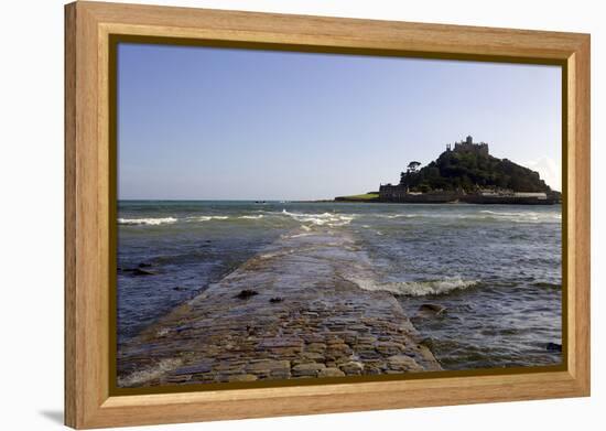 The Old Stone Causeway Leading to St. Michaels Mount Submerged by the Incoming Tide-Simon Montgomery-Framed Premier Image Canvas