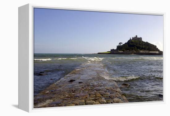 The Old Stone Causeway Leading to St. Michaels Mount Submerged by the Incoming Tide-Simon Montgomery-Framed Premier Image Canvas