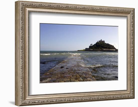 The Old Stone Causeway Leading to St. Michaels Mount Submerged by the Incoming Tide-Simon Montgomery-Framed Photographic Print