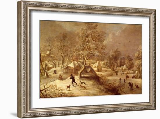 The Old Village under Snow (Oil on Canvas)-David The Elder Teniers-Framed Giclee Print