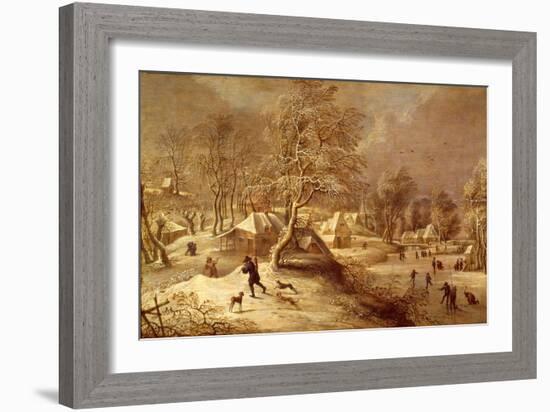 The Old Village under Snow (Oil on Canvas)-David The Elder Teniers-Framed Giclee Print