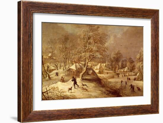 The Old Village under Snow (Oil on Canvas)-David The Elder Teniers-Framed Giclee Print