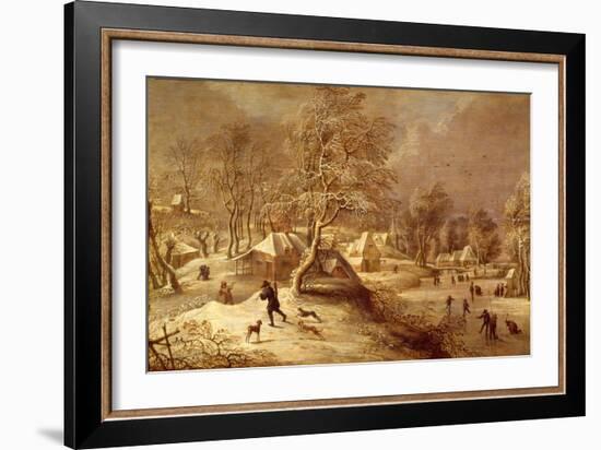 The Old Village under Snow (Oil on Canvas)-David The Elder Teniers-Framed Giclee Print