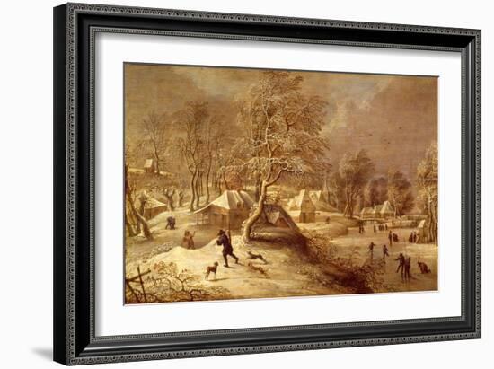 The Old Village under Snow (Oil on Canvas)-David The Elder Teniers-Framed Giclee Print