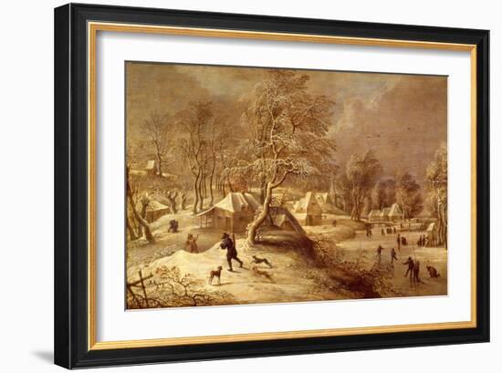 The Old Village under Snow (Oil on Canvas)-David The Elder Teniers-Framed Giclee Print