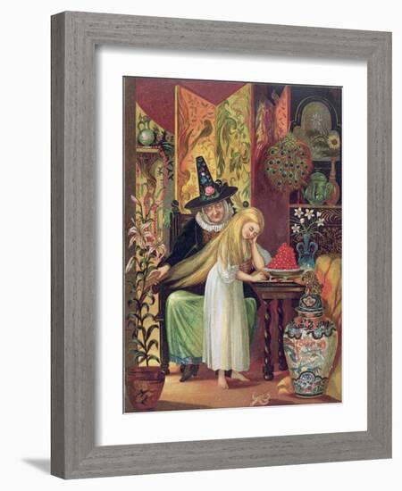 The Old Witch Combing Gerda's Hair in 'The Snow Queen', from Hans Christian Andersen's Fairy Tales-Lorens Frolich-Framed Giclee Print