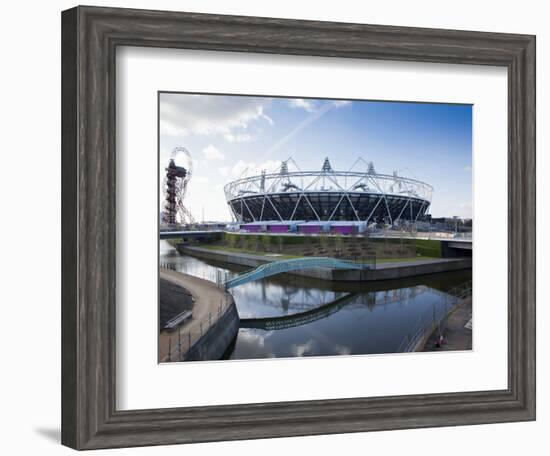 The Olympic Stadium with the Arcelor Mittal Orbit and the River Lee, London, England, UK-Mark Chivers-Framed Photographic Print