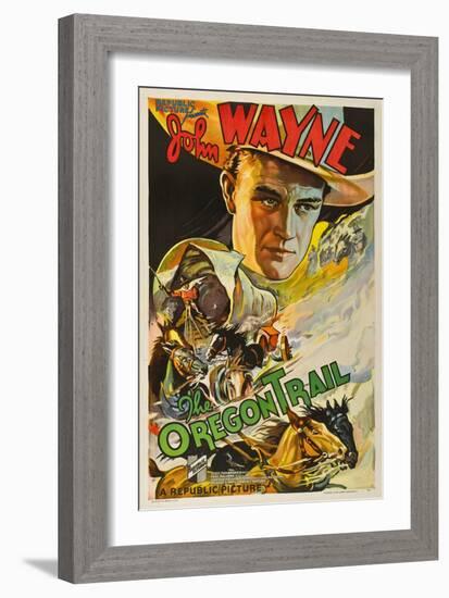 The Oregon Trail, (Poster Art), John Wayne, 1936-null-Framed Art Print