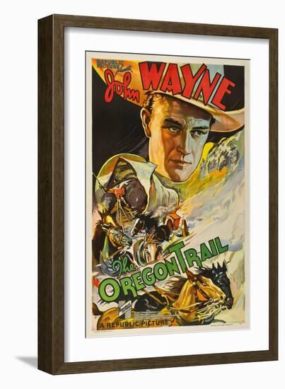 The Oregon Trail, (Poster Art), John Wayne, 1936--Framed Art Print