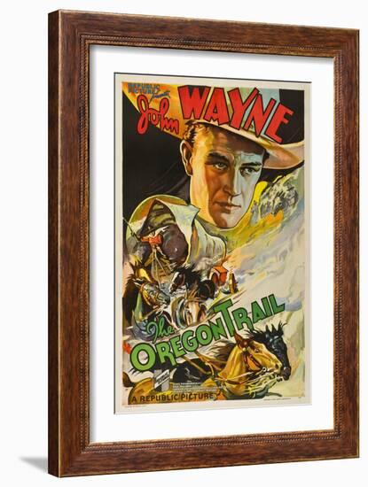 The Oregon Trail, (Poster Art), John Wayne, 1936-null-Framed Art Print