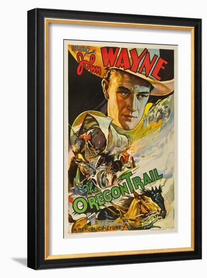 The Oregon Trail, (Poster Art), John Wayne, 1936-null-Framed Art Print