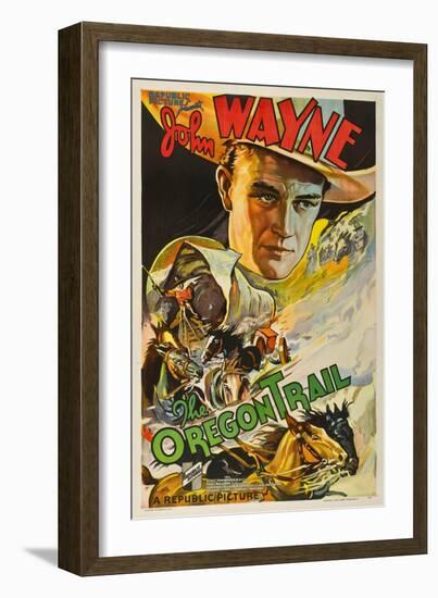 The Oregon Trail, (Poster Art), John Wayne, 1936-null-Framed Premium Giclee Print