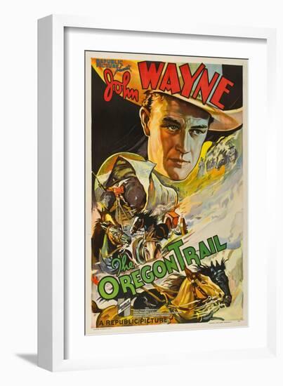 The Oregon Trail, (Poster Art), John Wayne, 1936-null-Framed Premium Giclee Print