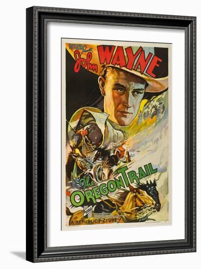 The Oregon Trail, (Poster Art), John Wayne, 1936-null-Framed Premium Giclee Print