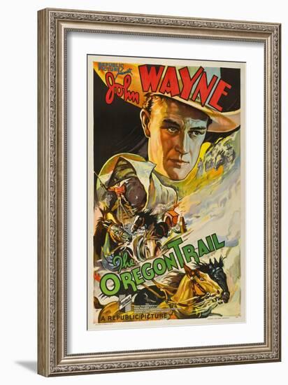 THE OREGON TRAIL, (poster art), John Wayne, 1936-null-Framed Art Print