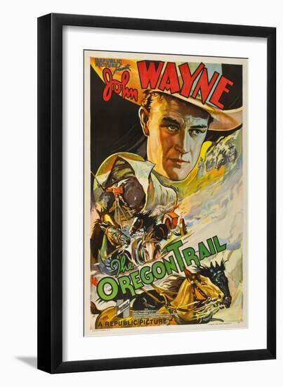 THE OREGON TRAIL, (poster art), John Wayne, 1936-null-Framed Premium Giclee Print