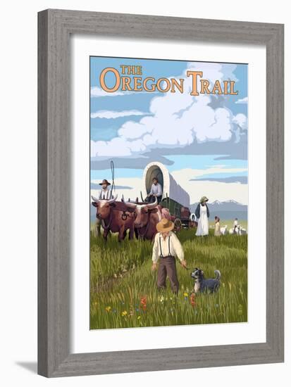 The Oregon Trail - Wagon Scene-Lantern Press-Framed Art Print