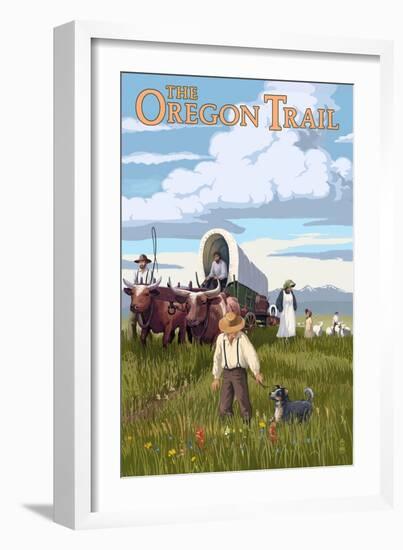 The Oregon Trail - Wagon Scene-Lantern Press-Framed Art Print