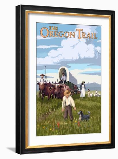 The Oregon Trail - Wagon Scene-Lantern Press-Framed Art Print