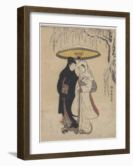 The Oriental Arts : Young Lovers Walking Together under an Umbrella in a Snow Storm Par Harunobu, S-Suzuki Harunobu-Framed Giclee Print