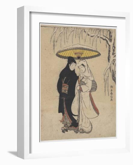 The Oriental Arts : Young Lovers Walking Together under an Umbrella in a Snow Storm Par Harunobu, S-Suzuki Harunobu-Framed Giclee Print