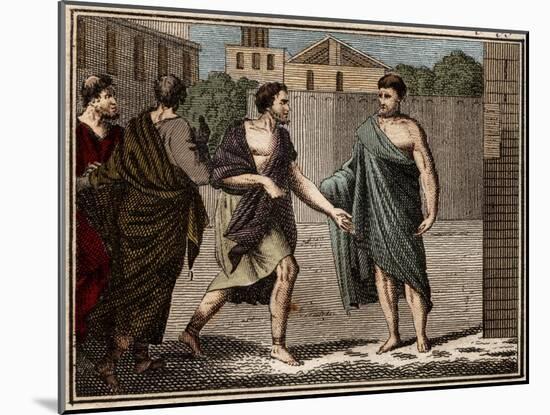 The ostracism of Aristides the Just (c530-c468 BC), ancient Greek (Athenian) soldier and statesman-French School-Mounted Giclee Print