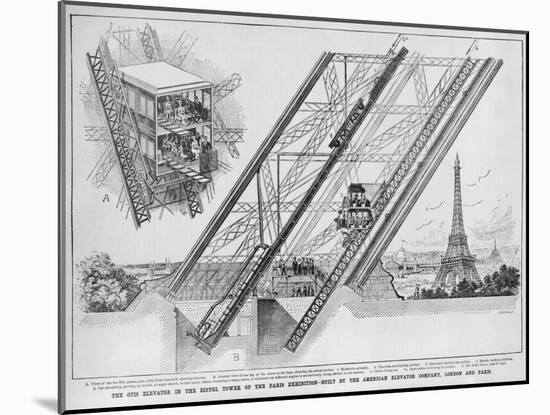 The Otis Elevator in Eiffel Tower, built by the American Elevator company, Paris and London, 1889-null-Mounted Giclee Print