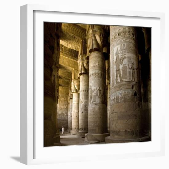 The Outer Hypostyle Hall in the Temple of Hathor, Dendera Necropolis, Qena-Tony Waltham-Framed Photographic Print