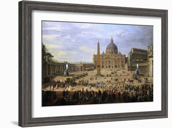 The Output of the Duke of Choiseul (1719-1785) of St. Peter's Square in Rome-Giovanni Paolo Pannini-Framed Giclee Print