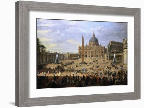 The Output of the Duke of Choiseul (1719-1785) of St. Peter's Square in Rome-Giovanni Paolo Pannini-Framed Giclee Print