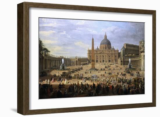 The Output of the Duke of Choiseul (1719-1785) of St. Peter's Square in Rome-Giovanni Paolo Pannini-Framed Giclee Print