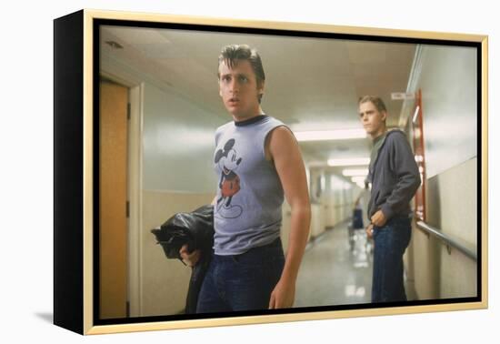 THE OUTSIDERS, 1982 directed by FRANCIS FORD COPPOLA Emilio Estevez andThomas C. Howell (photo)-null-Framed Stretched Canvas