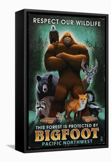 The Pacific Northwest - Respect Our Wildlife - Bigfoot-Lantern Press-Framed Stretched Canvas