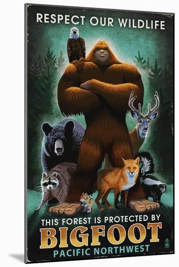 The Pacific Northwest - Respect Our Wildlife - Bigfoot-Lantern Press-Mounted Art Print