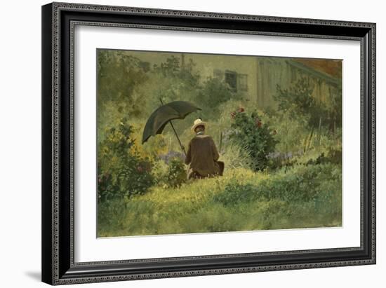 The Painter in the Garden, C.1860 (Oil on Canvas)-Carl Spitzweg-Framed Giclee Print