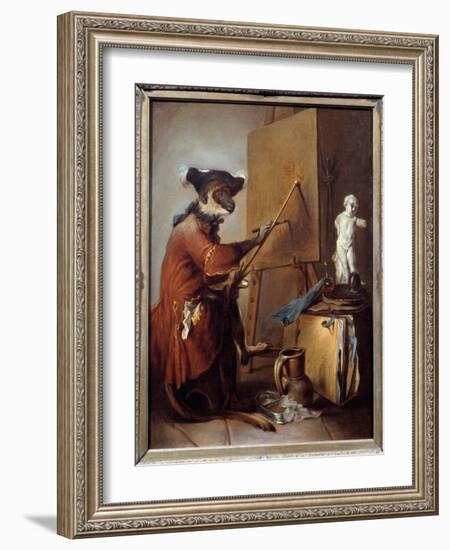 The Painter Monkey. Representation of a Monkey in Man's Posture. Painting by Jean Baptiste Simeon C-Jean-Baptiste Simeon Chardin-Framed Giclee Print