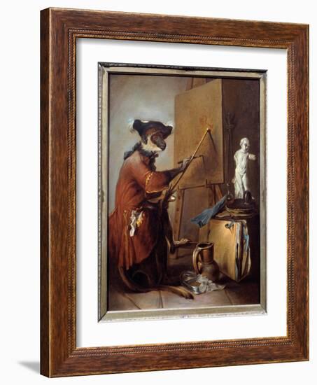 The Painter Monkey. Representation of a Monkey in Man's Posture. Painting by Jean Baptiste Simeon C-Jean-Baptiste Simeon Chardin-Framed Giclee Print