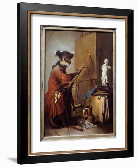 The Painter Monkey. Representation of a Monkey in Man's Posture. Painting by Jean Baptiste Simeon C-Jean-Baptiste Simeon Chardin-Framed Giclee Print