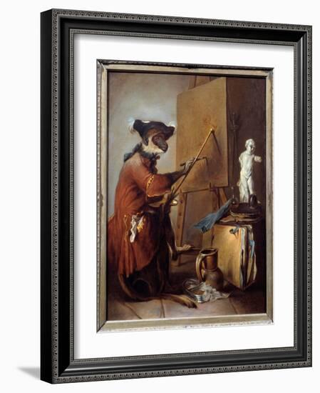 The Painter Monkey. Representation of a Monkey in Man's Posture. Painting by Jean Baptiste Simeon C-Jean-Baptiste Simeon Chardin-Framed Giclee Print