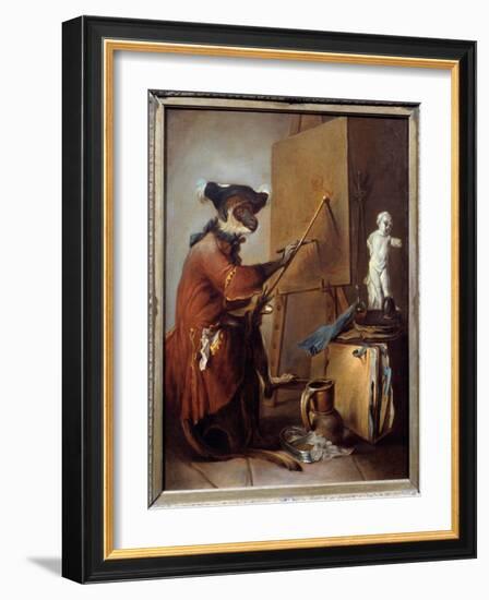 The Painter Monkey. Representation of a Monkey in Man's Posture. Painting by Jean Baptiste Simeon C-Jean-Baptiste Simeon Chardin-Framed Giclee Print