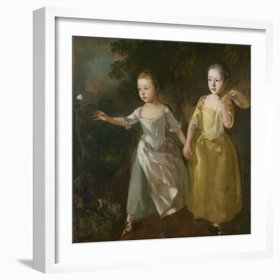 The Painter's Daughters Chasing a Butterfly, C.1759-Thomas Gainsborough-Framed Giclee Print