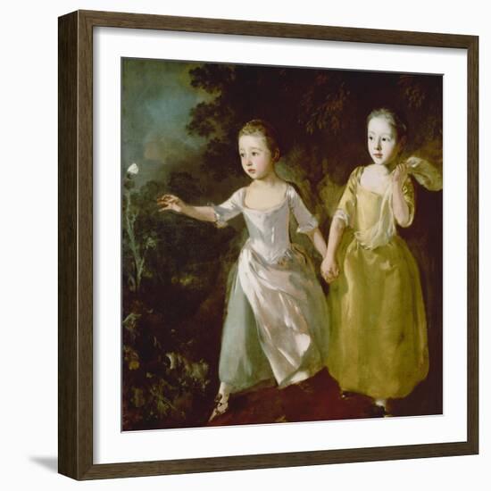 The Painter's Daughters Chasing a Butterfly. Probably About 1756-Thomas Gainsborough-Framed Giclee Print