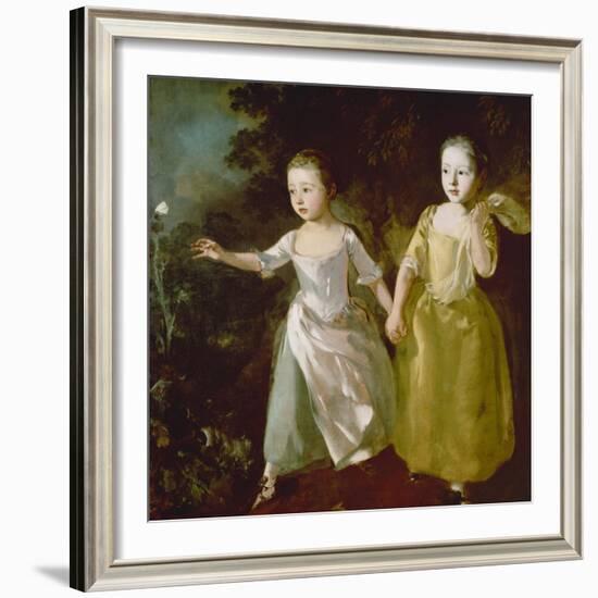 The Painter's Daughters Chasing a Butterfly. Probably About 1756-Thomas Gainsborough-Framed Giclee Print