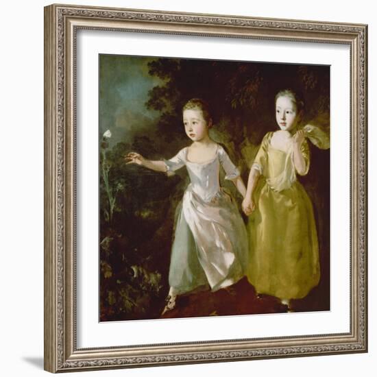 The Painter's Daughters Chasing a Butterfly. Probably About 1756-Thomas Gainsborough-Framed Giclee Print