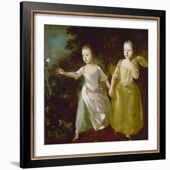 The Painter's Daughters Chasing a Butterfly. Probably About 1756-Thomas Gainsborough-Framed Giclee Print